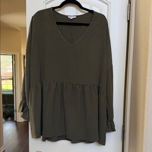 Chic Soul Olive V-Neck Peplum Blouse